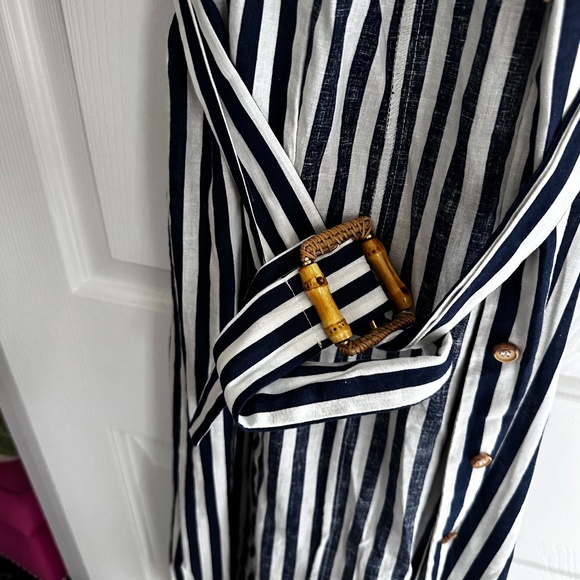 Zara white and blue striped linen long dress - Picture 5 of 6